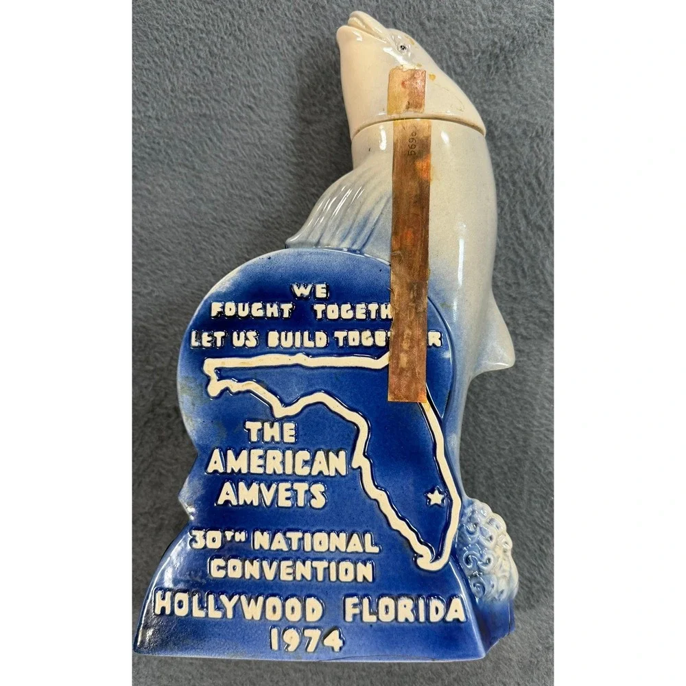 Vintage 1974 Ezra Brooks AMVETS Dolphin Decanter Hollywood Florida 30th National